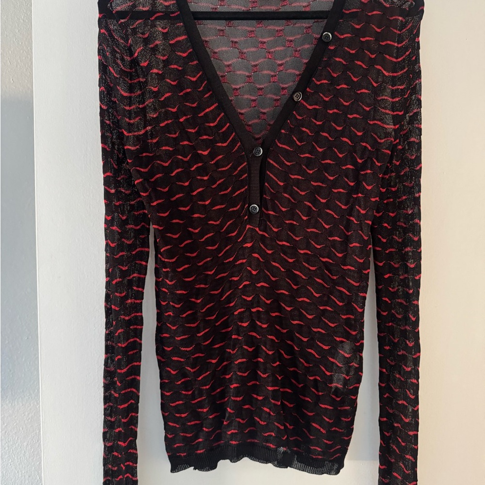 Missoni Black and Red Long Sleeve Top NWT Size 40 (Small).